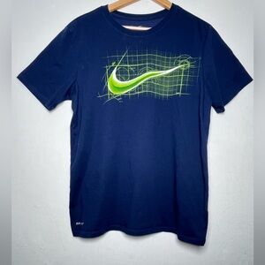 Nike Dry Fit Dark Blue Tee with Lime Cyber Grunge Graphic Men Size M